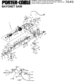 Default Diagram and Parts List for PC7649 Type 1 Porter Cable Jig Saw